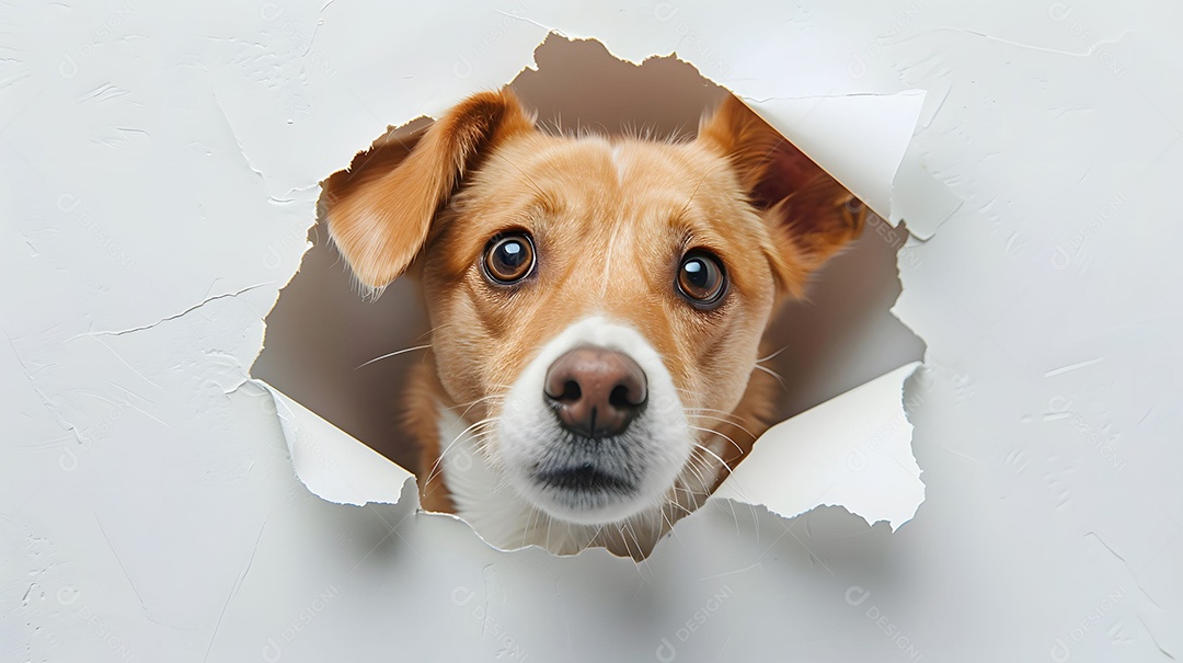 cachorro feliz enfiando a cabeça para fora do buraco