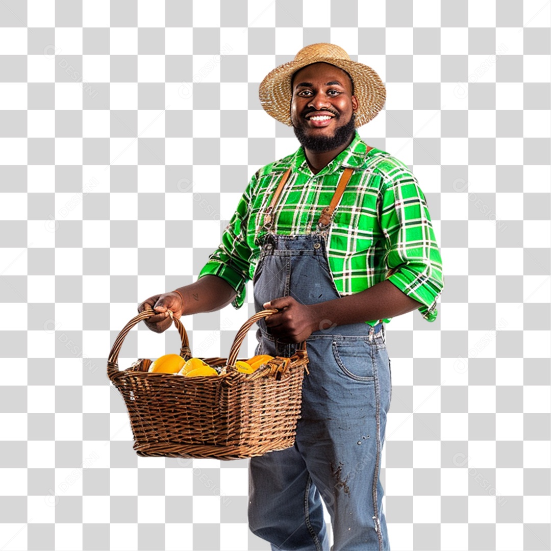 Homem com Roupa de Festa Junina e Salgado na Cesta de Lanches PNG Transparente