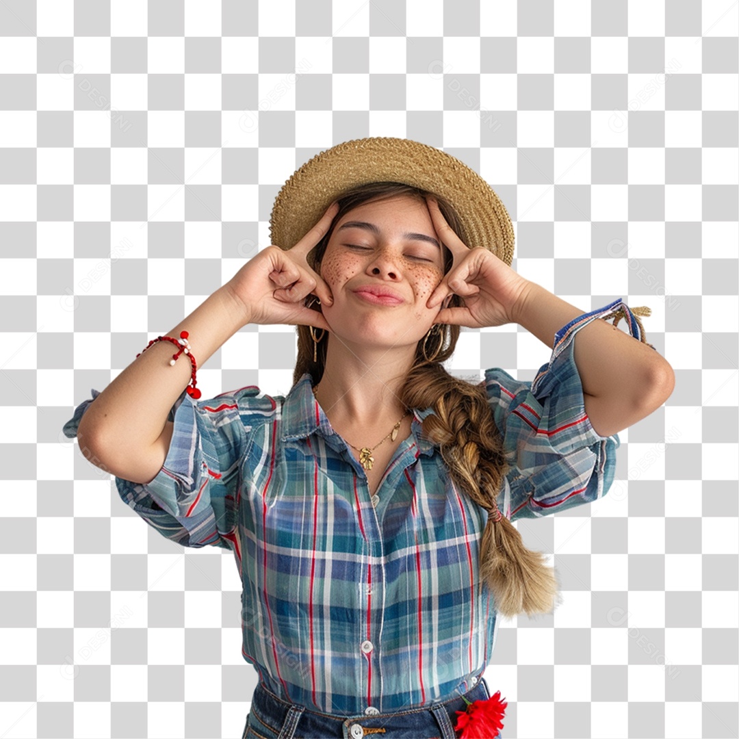 Mulher com Roupa de Festa Junina PNG Transparente