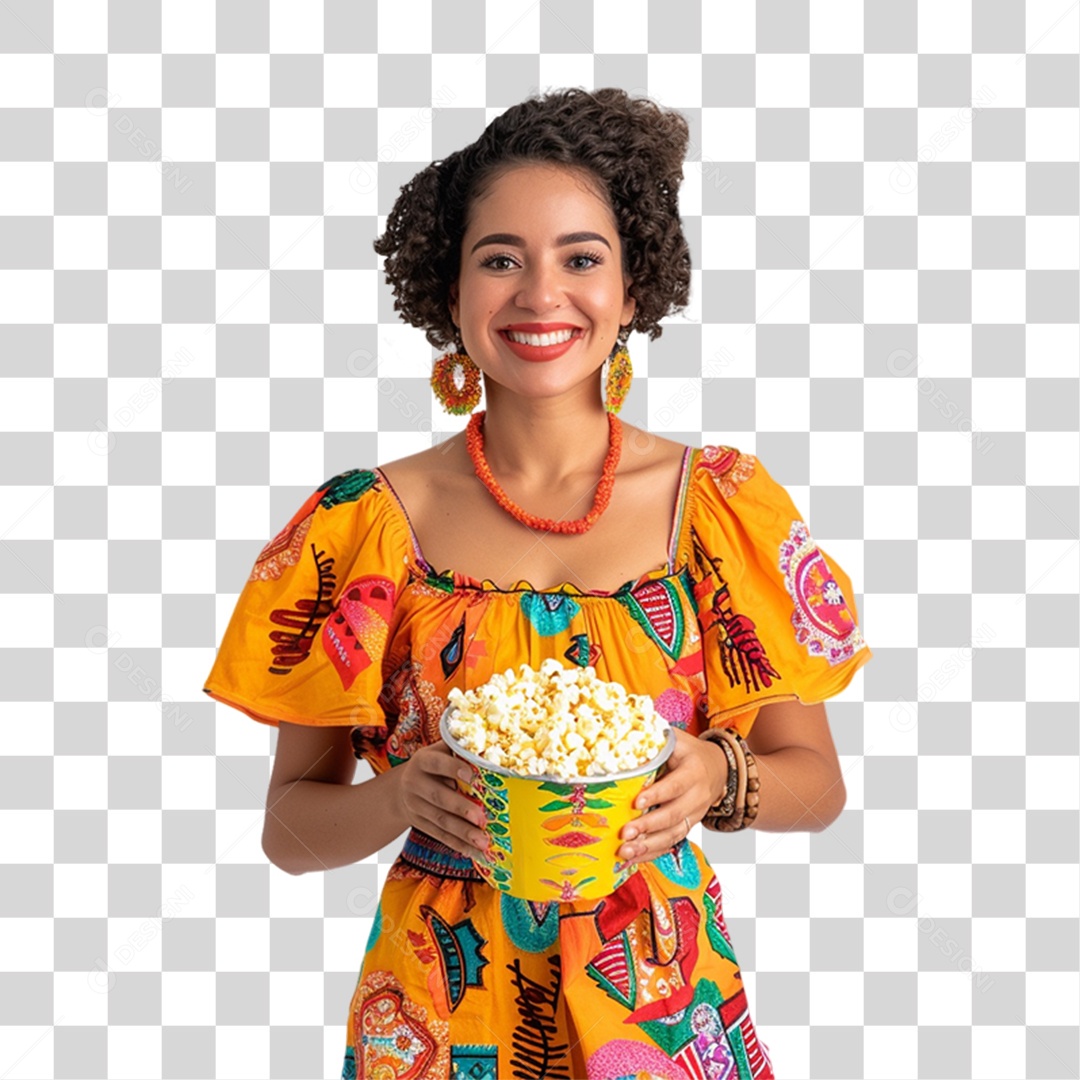 Woman in June Party Clothes Holding Popcorn Jar Transparent PNG