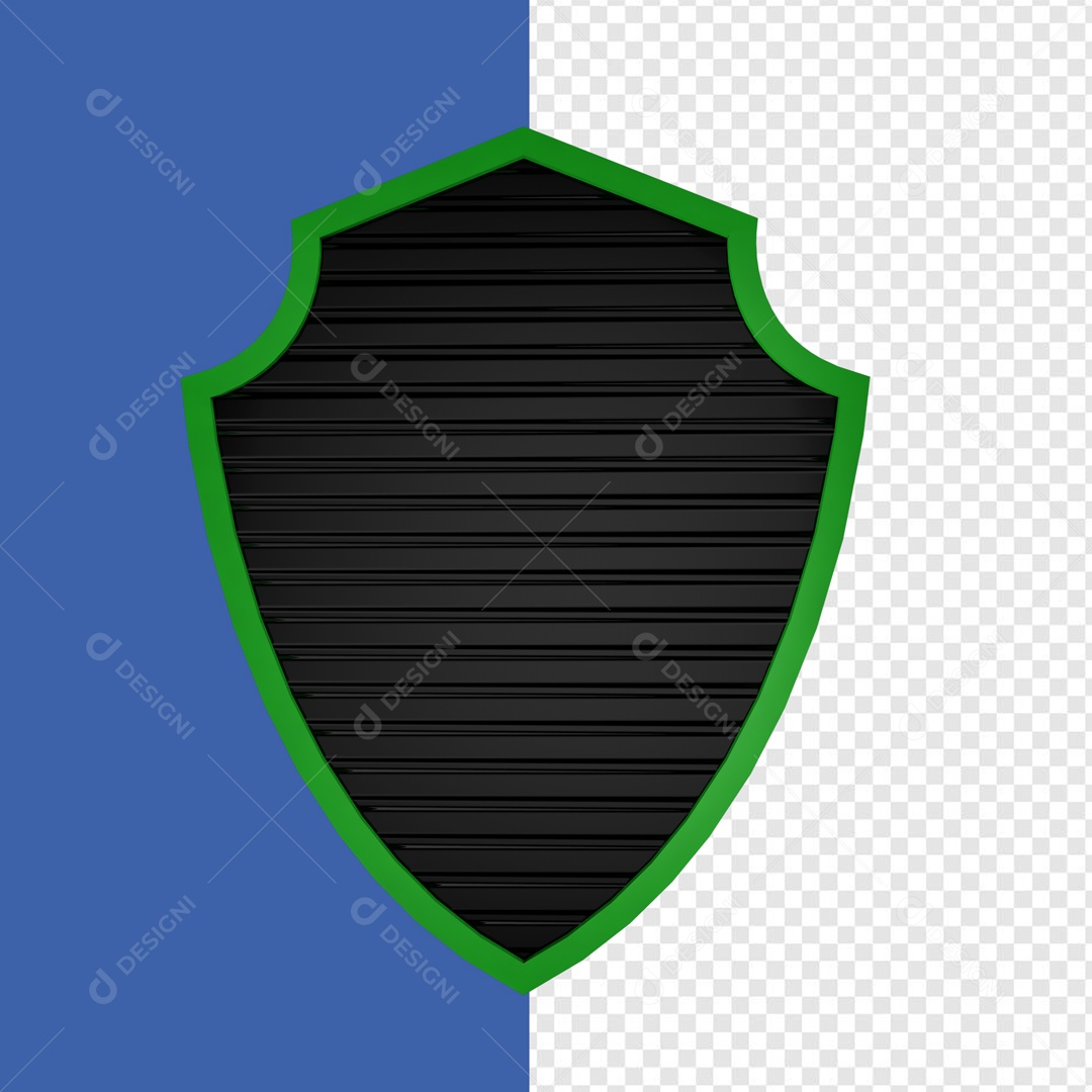 Escudo Elemento 3D Verde e Preto para Composição PSD