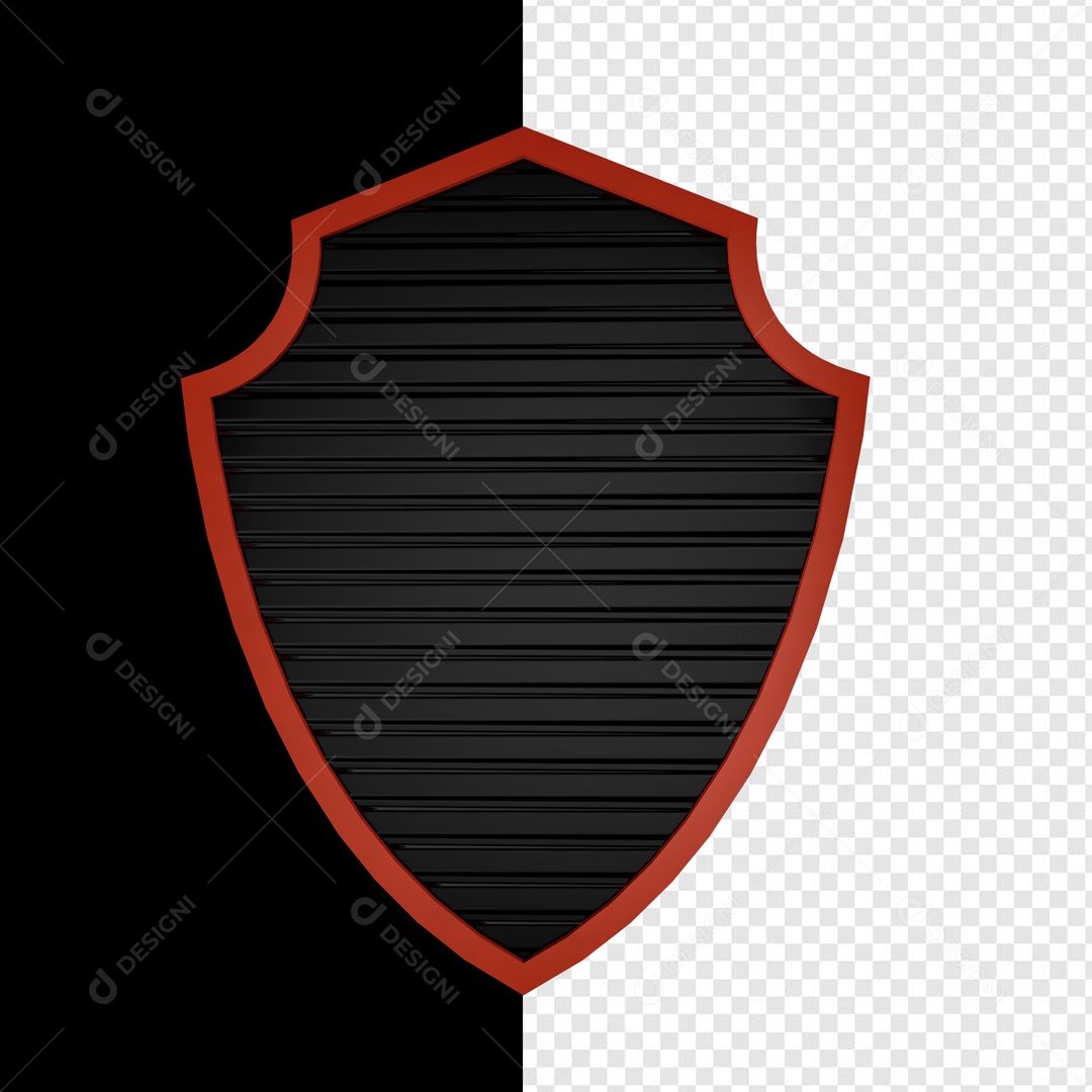 Escudo Elemento 3D Vermelho e Preto para Composição PSD