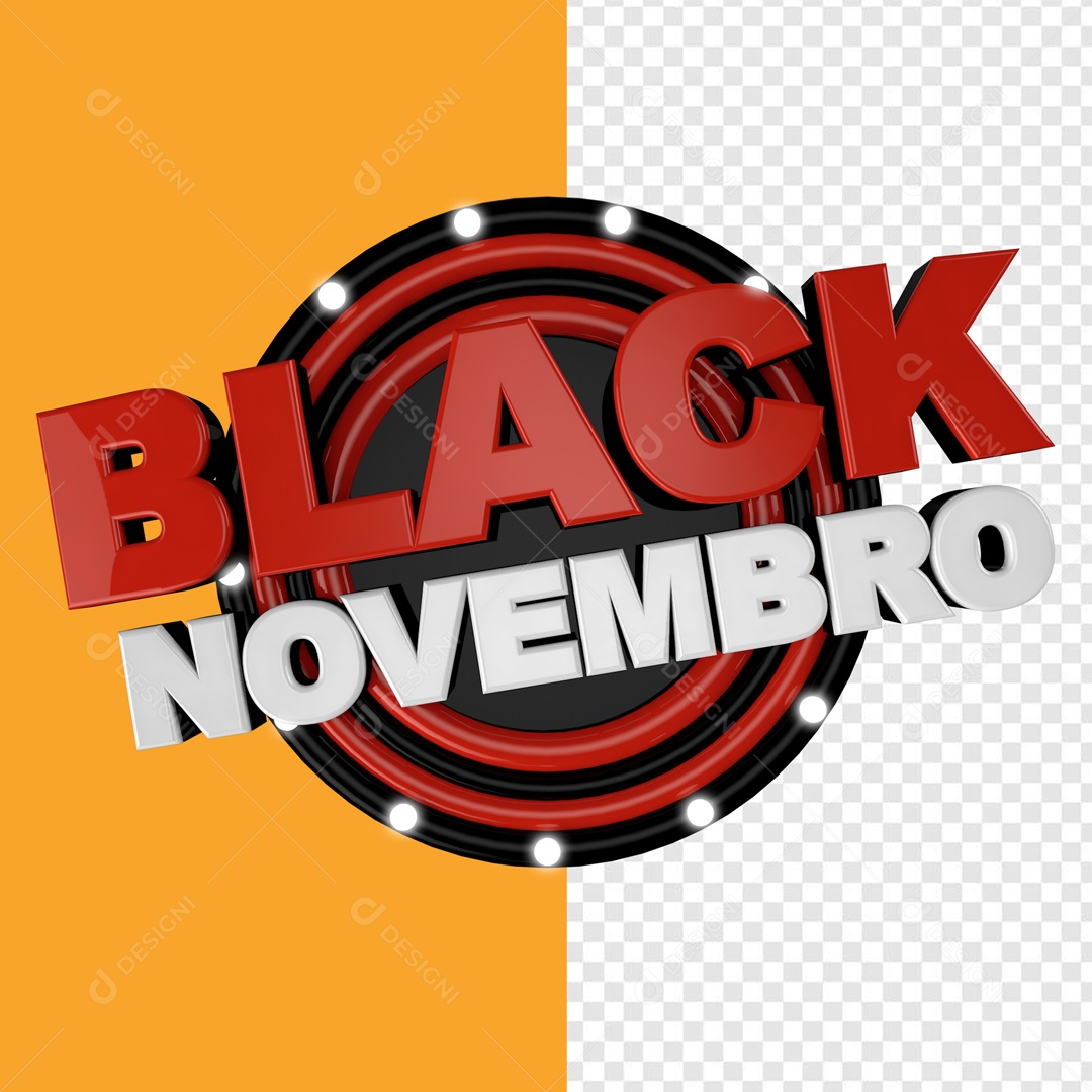 Black Novembro Selo 3D Vermelho e Branco para Composição PSD