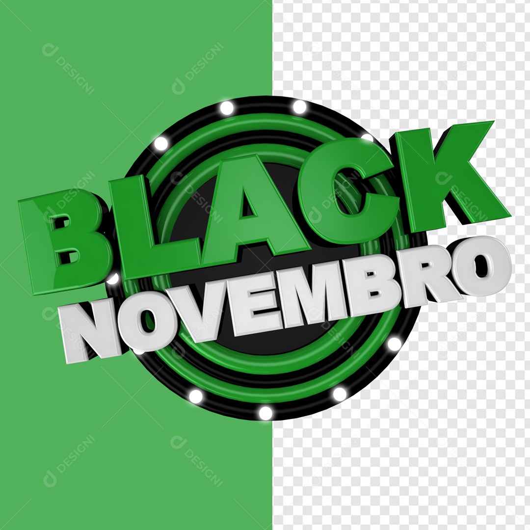 Black Novembro Selo 3D Verde e Branco para Composição PSD