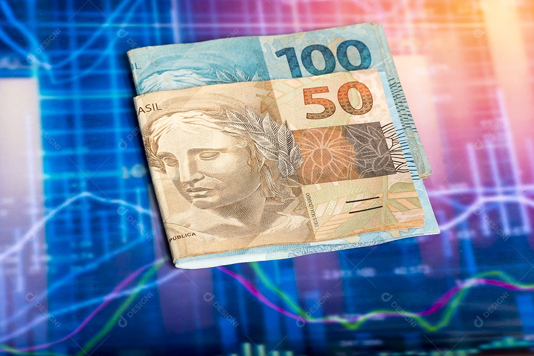 150 Reais brasileiro sobre fundo de gráfico