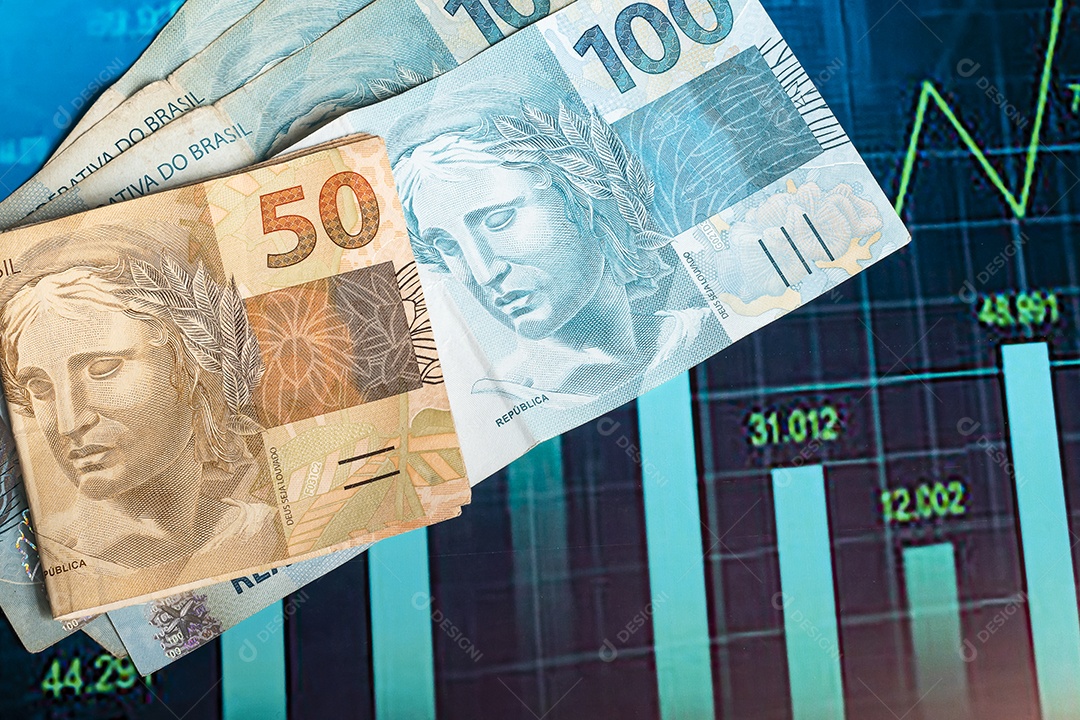 Dinheiros brasileiro contra fundo de gráfico