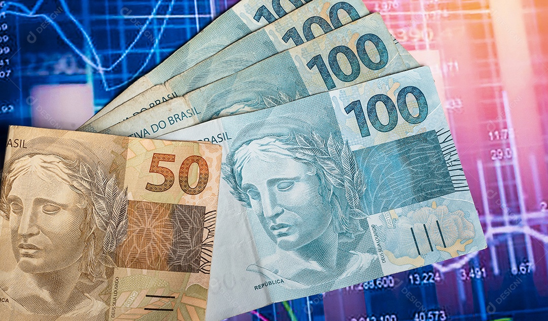 Dinheiros brasileiro contra fundo de gráfico