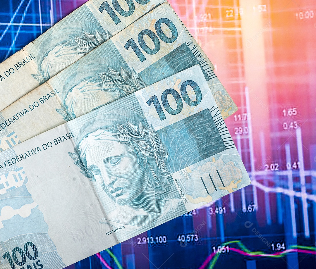Dinheiros brasileiro contra fundo de gráfico