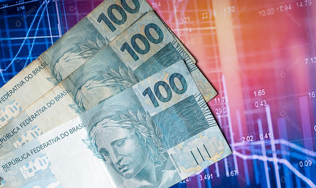 Dinheiros brasileiro contra fundo de gráfico