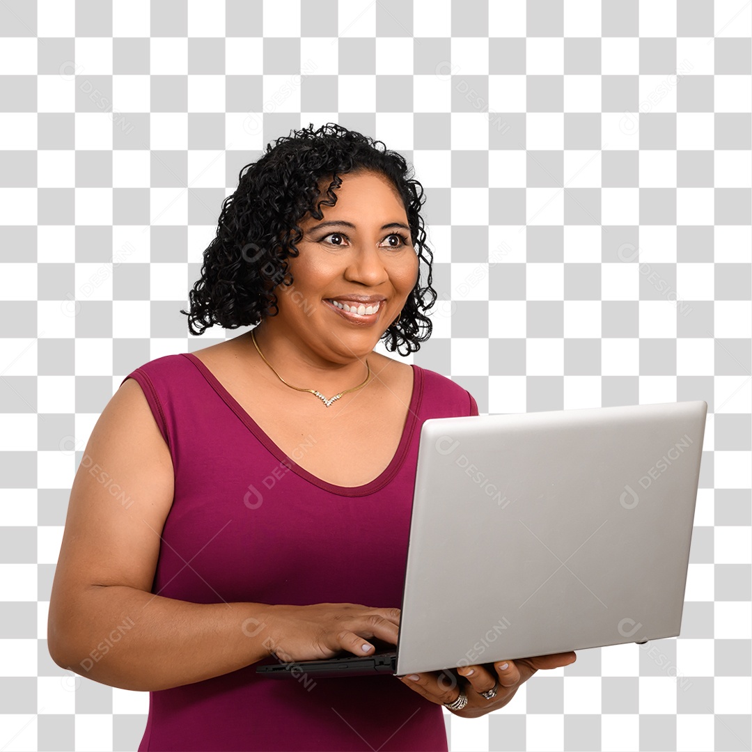 Mulher com Notebook PNG Transparente
