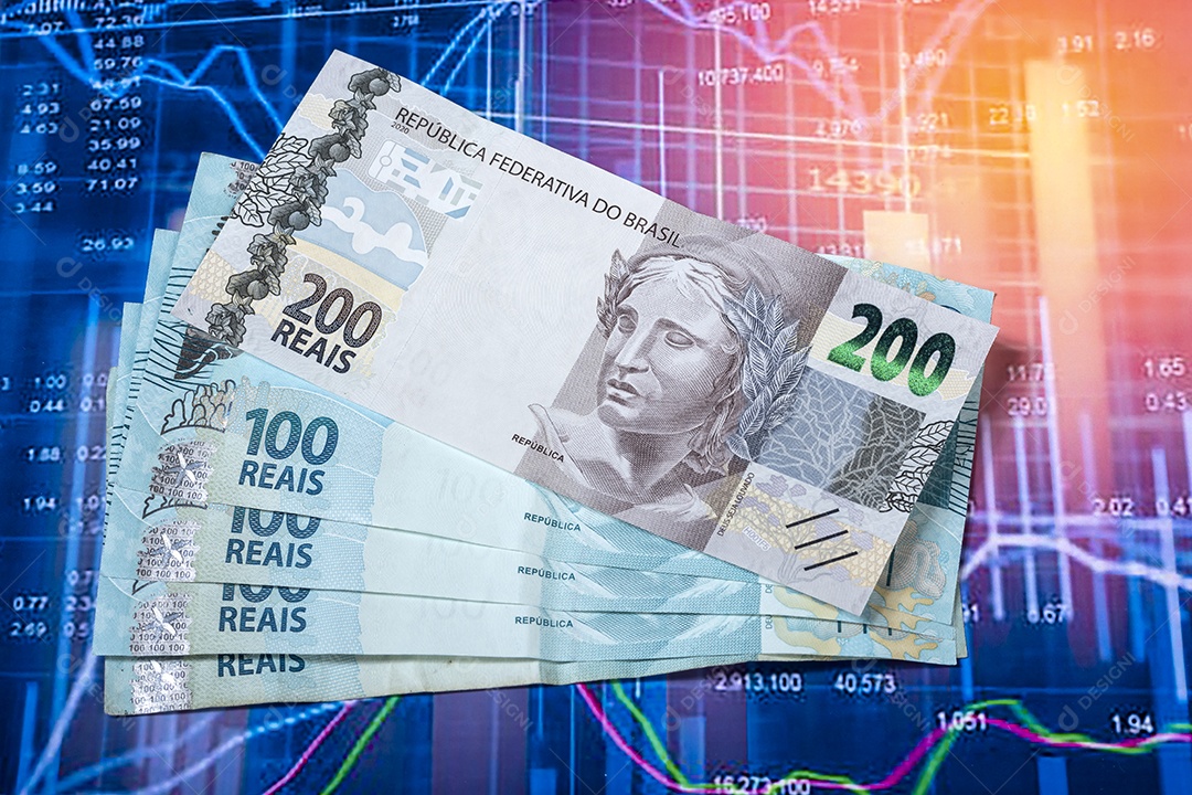 Notas de dinheiro sobre fundo de gráfico financeiro