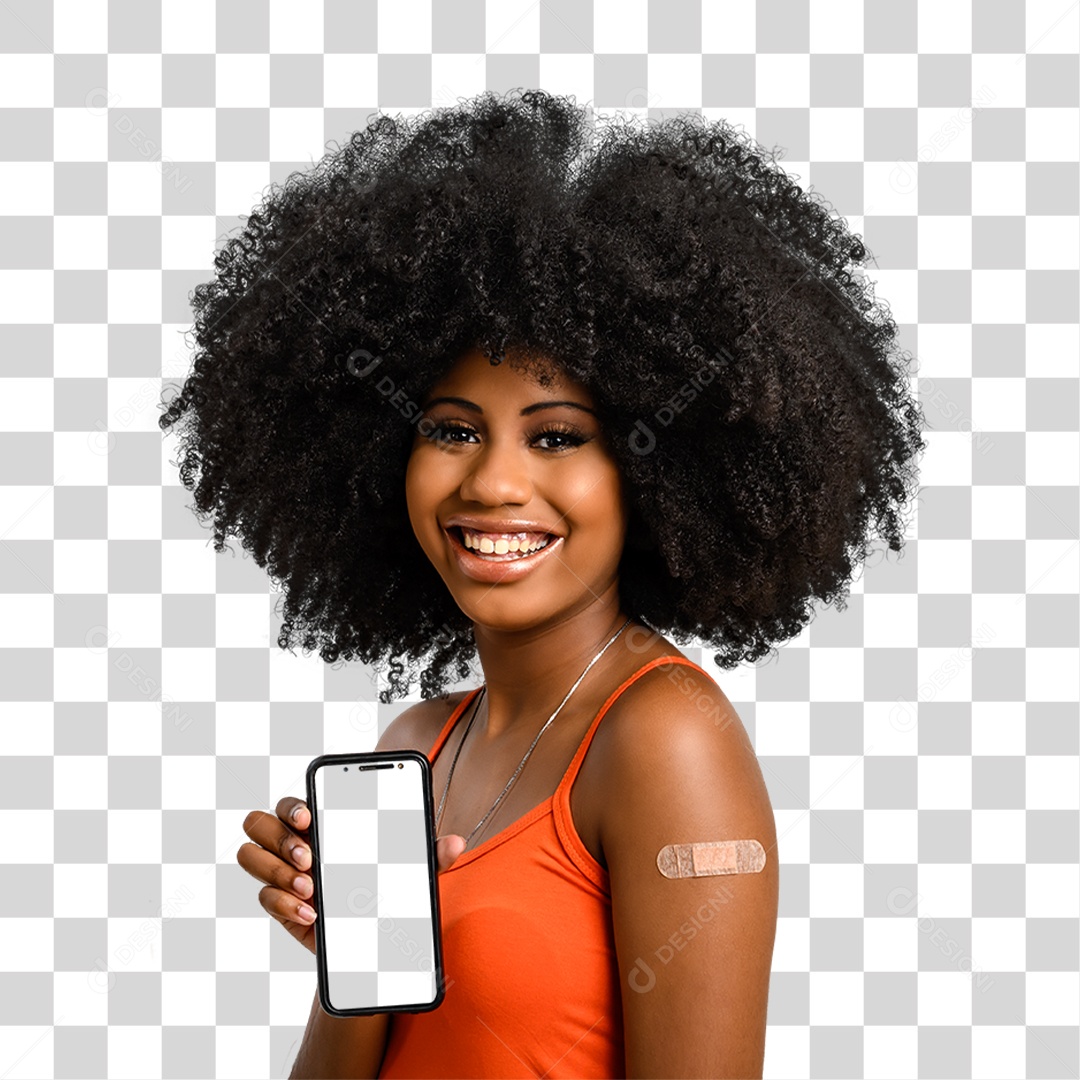 Mulher com Celular nas Mãos PNG Transparente