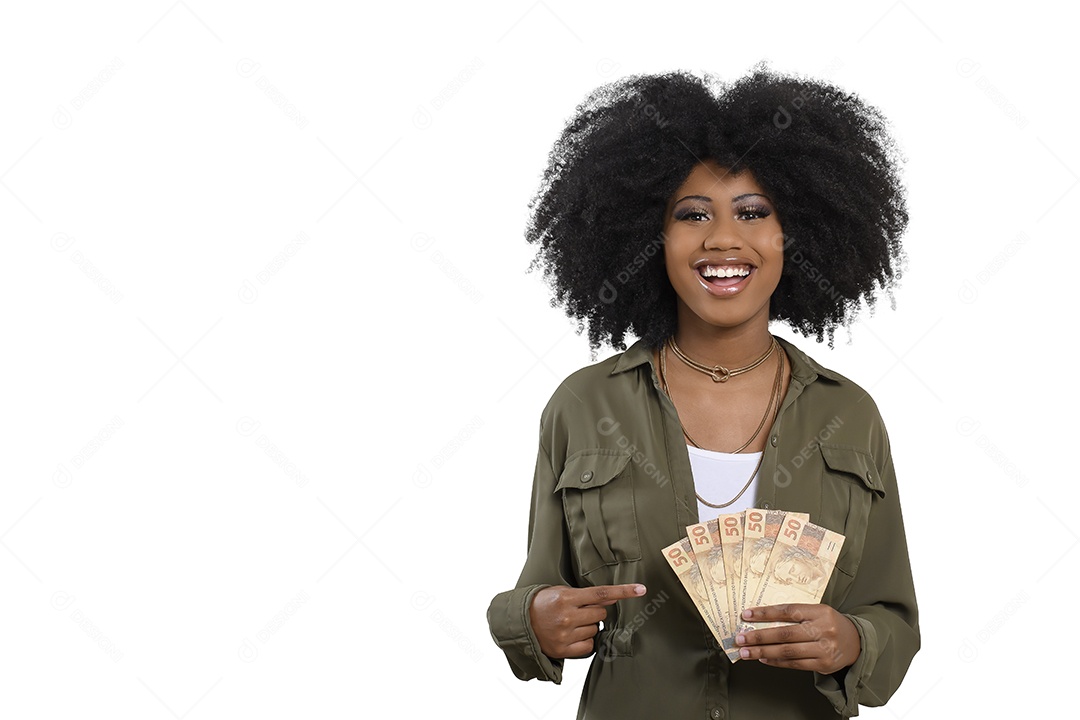 Garota feliz mostrando notas de dinheiro