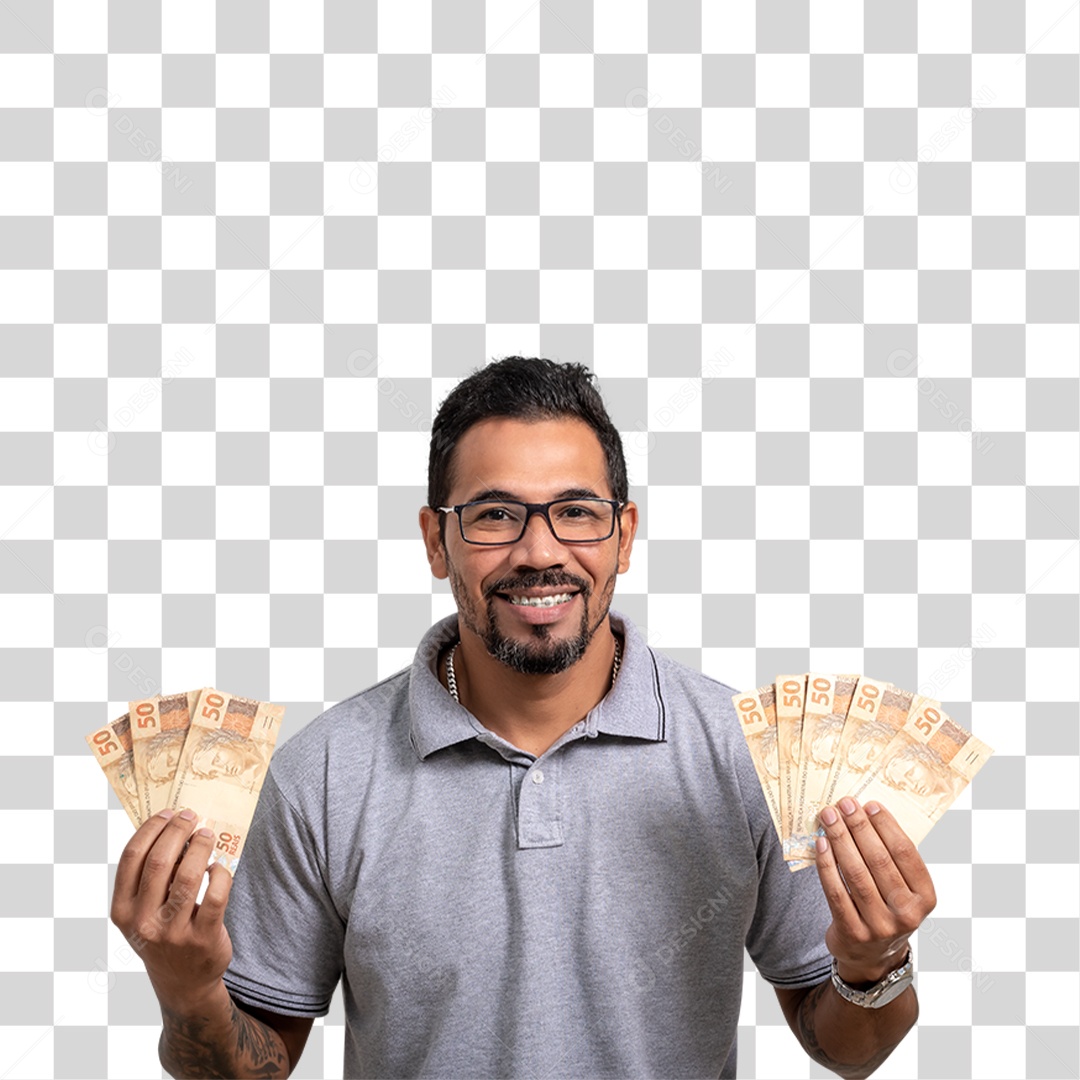 Homem Segurando Dinheiro PNG Transparente