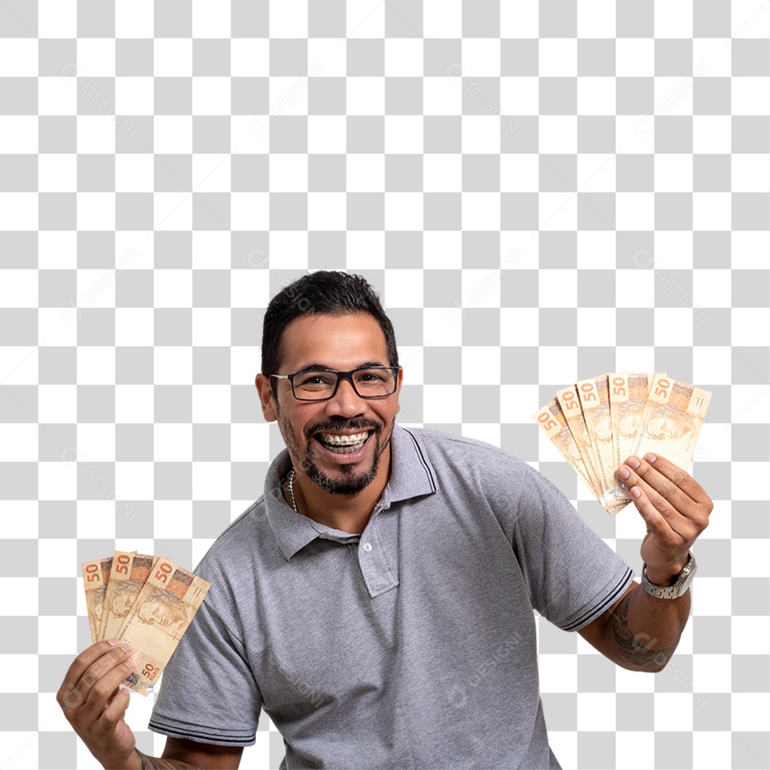 Homem Segurando Dinheiro PNG Transparente