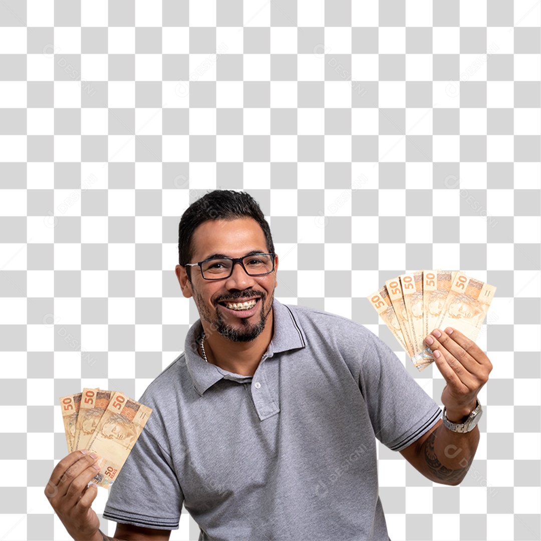 Homem Segurando Dinheiro PNG Transparente