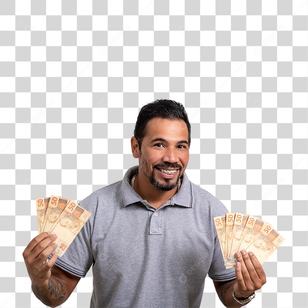Homem Segurando Dinheiro PNG Transparente