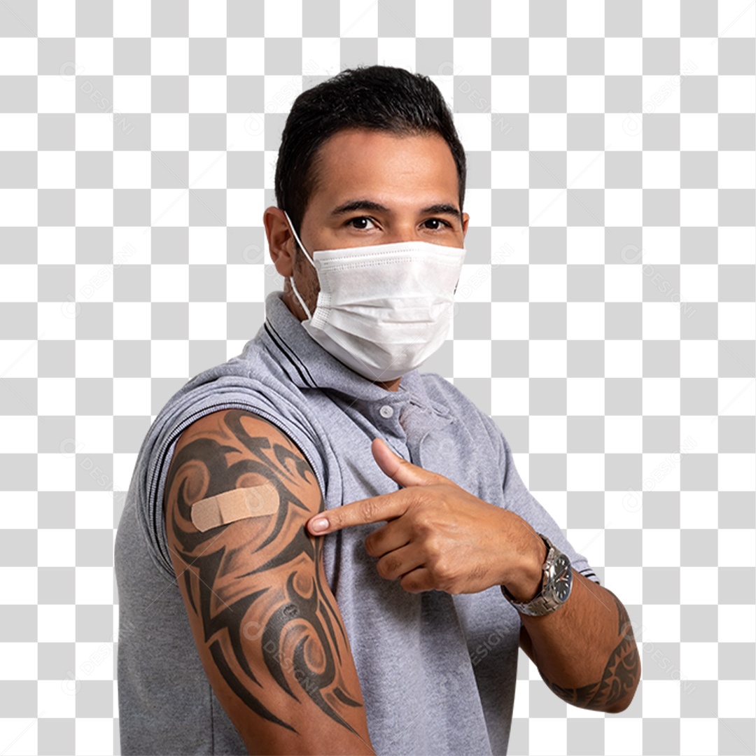Homem com Vacina no Braço PNG Transparente