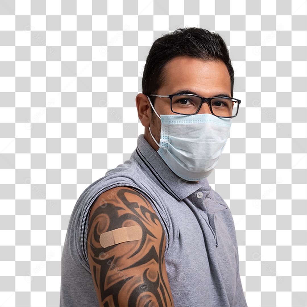 Homem com Vacina no Braço PNG Transparente