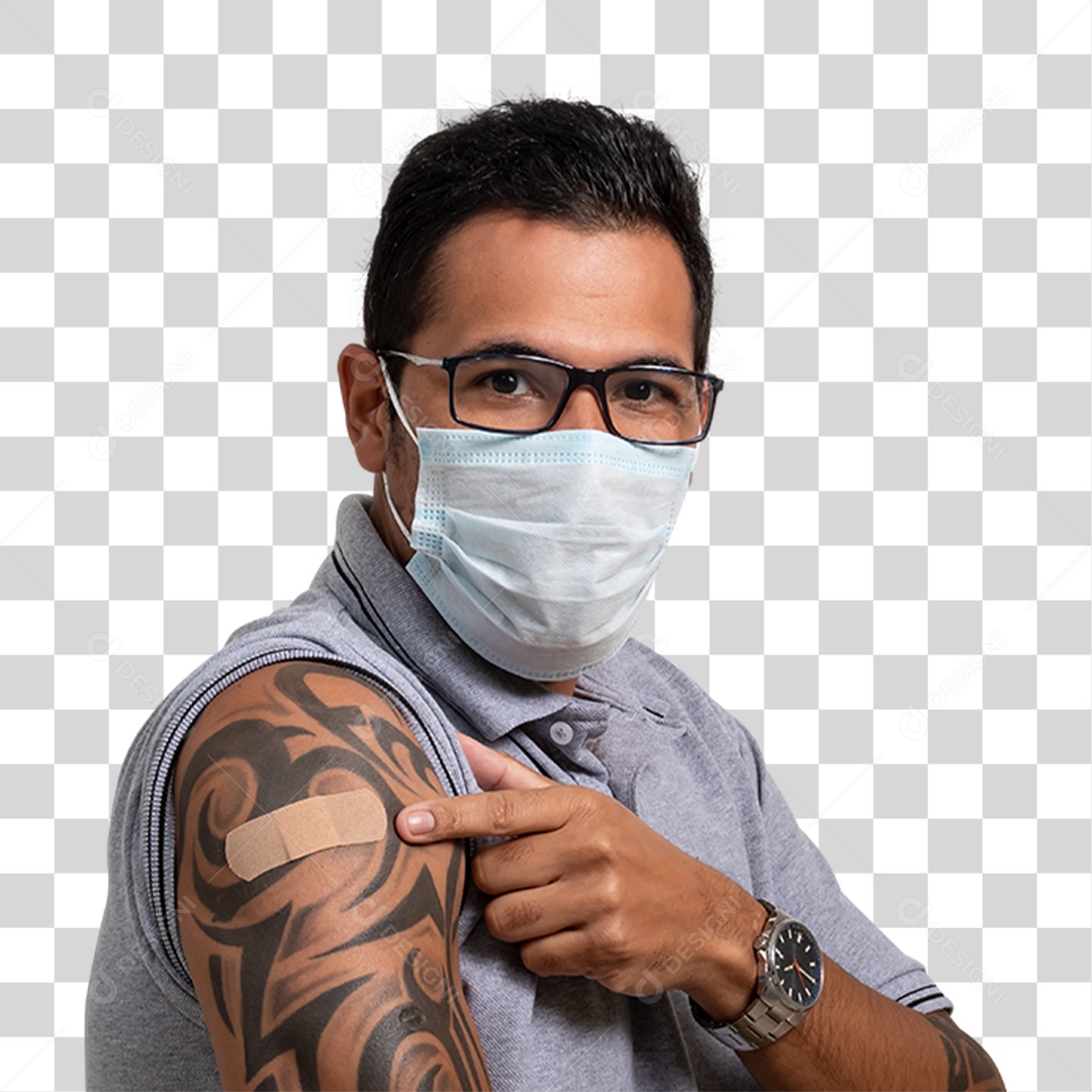 Homem com Vacina no Braço PNG Transparente