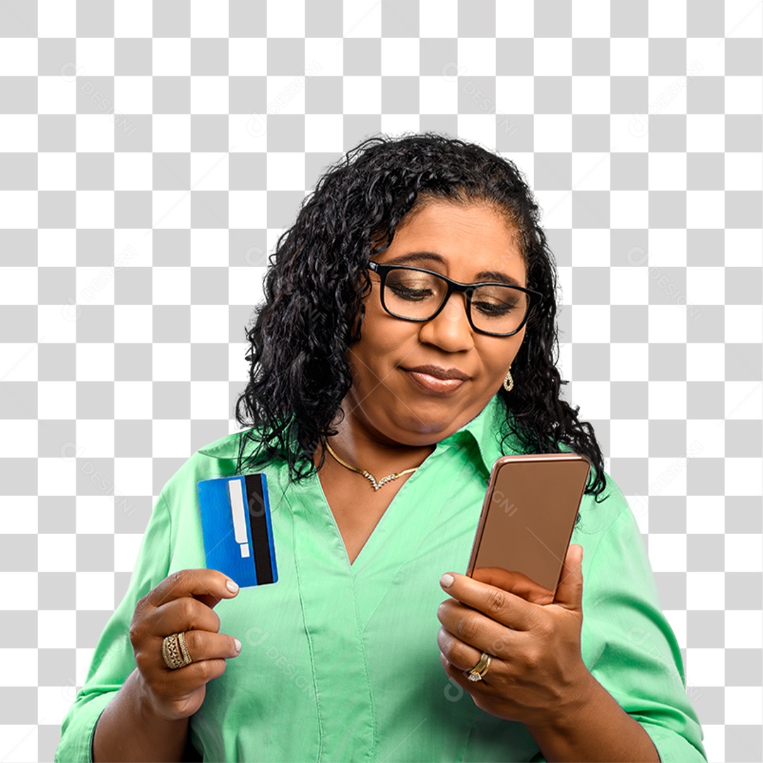 Mulher com Celular nas Mãos PNG Transparente