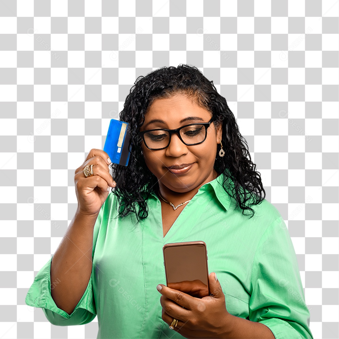 Mulher com Celular nas Mãos PNG Transparente