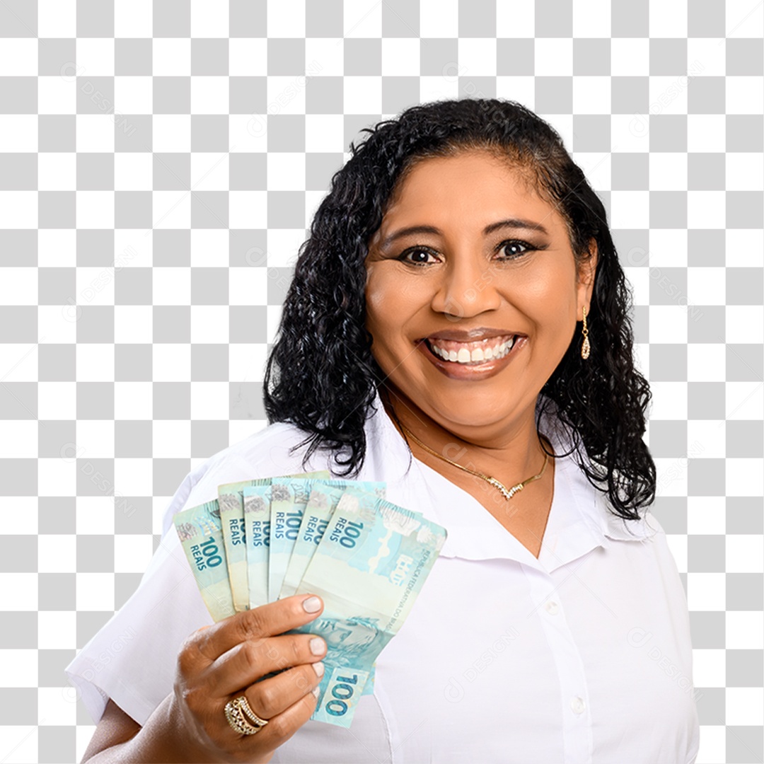 Mulher Morena Segurando Dinheiro PNG Transparente