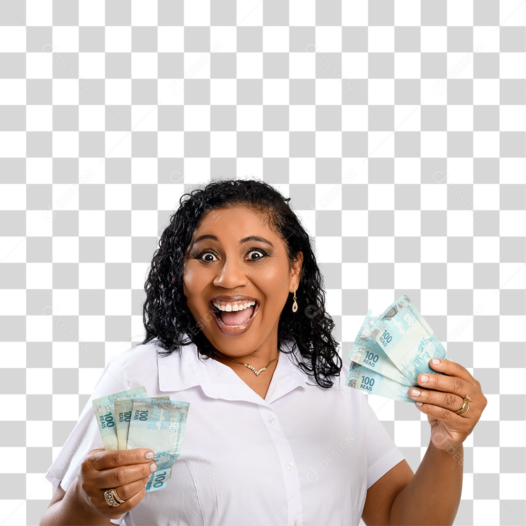 Mulher Morena Segurando Dinheiro PNG Transparente