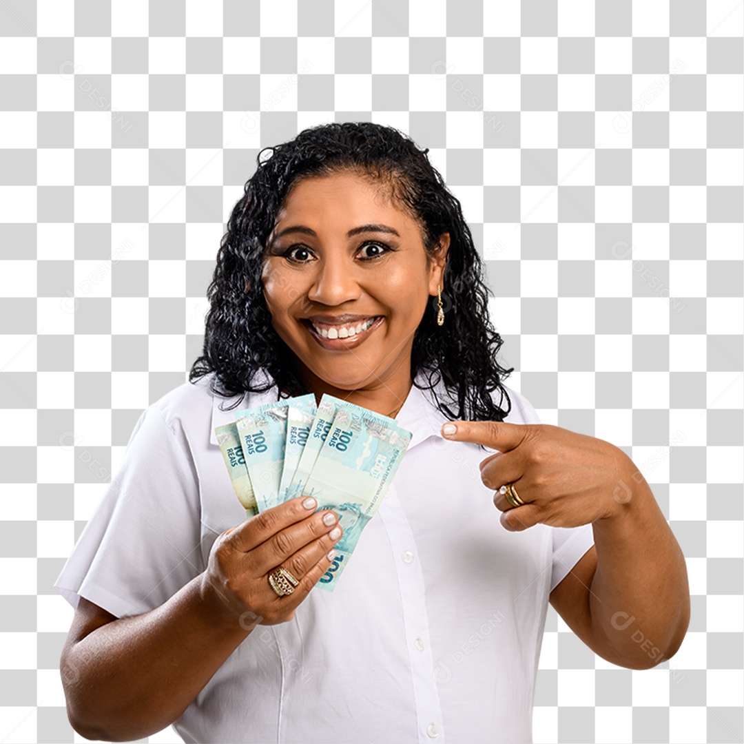 Mulher Morena Segurando Dinheiro PNG Transparente