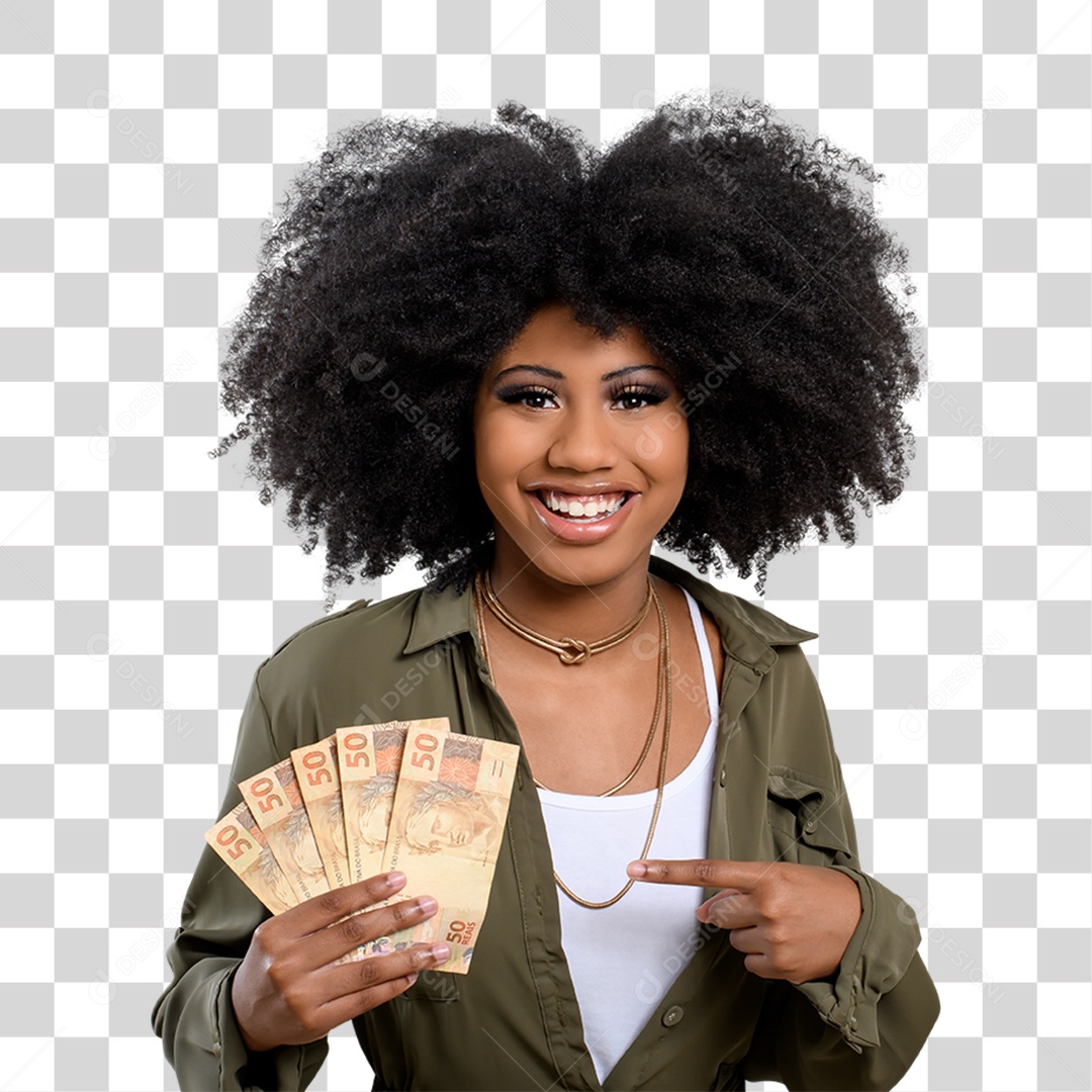 Mulher Morena Segurando Dinheiro PNG Transparente