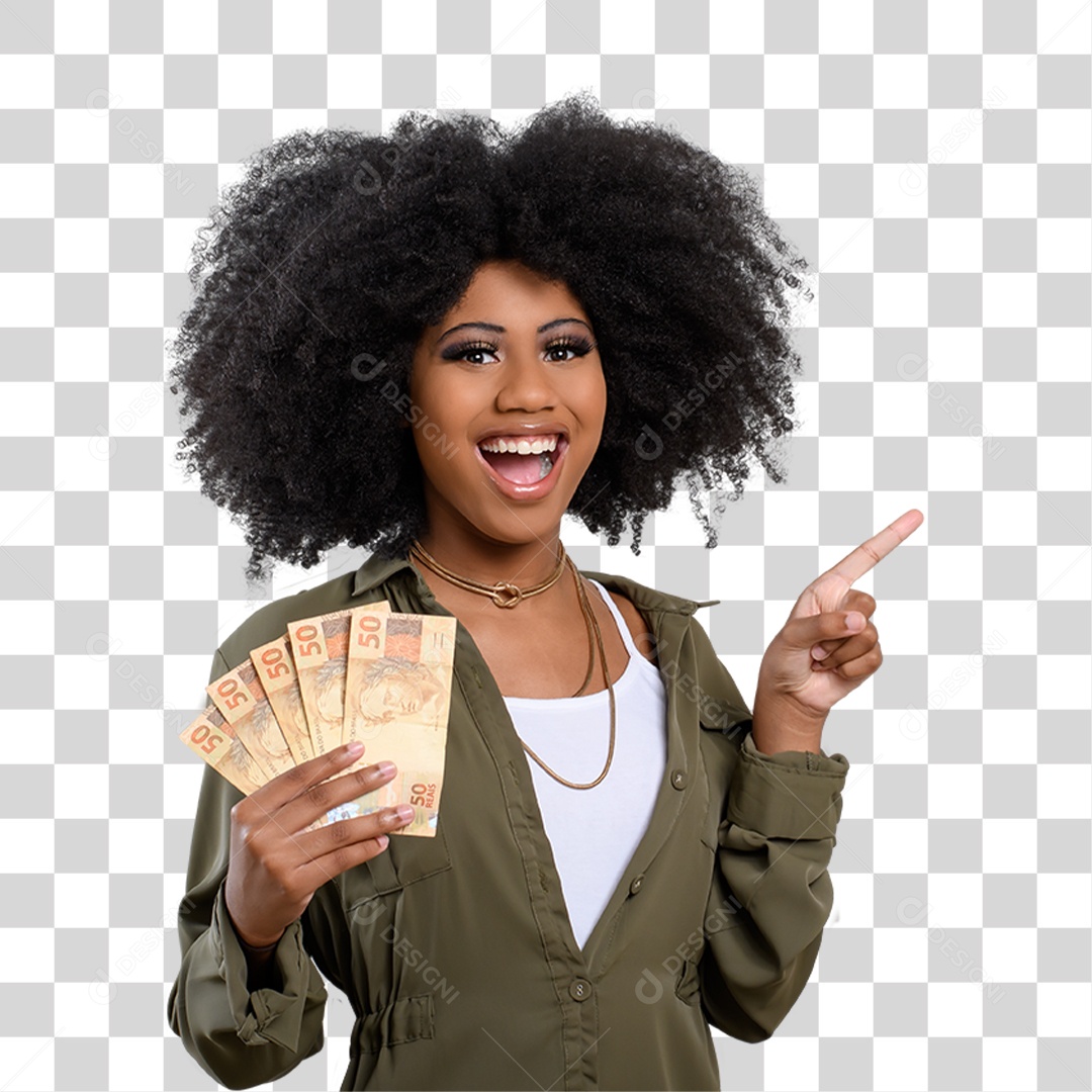 Mulher Morena Segurando Dinheiro PNG Transparente