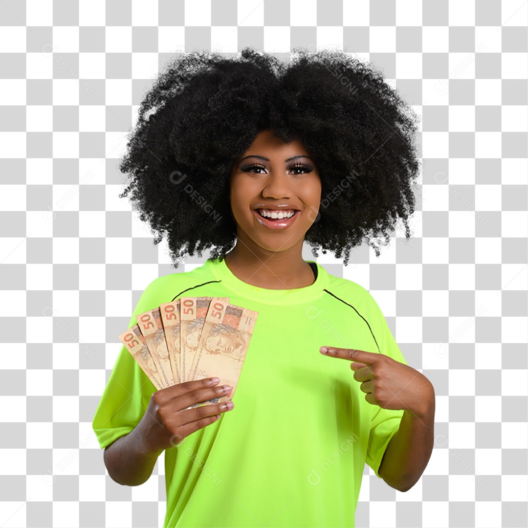 Mulher Morena Segurando Dinheiro PNG Transparente