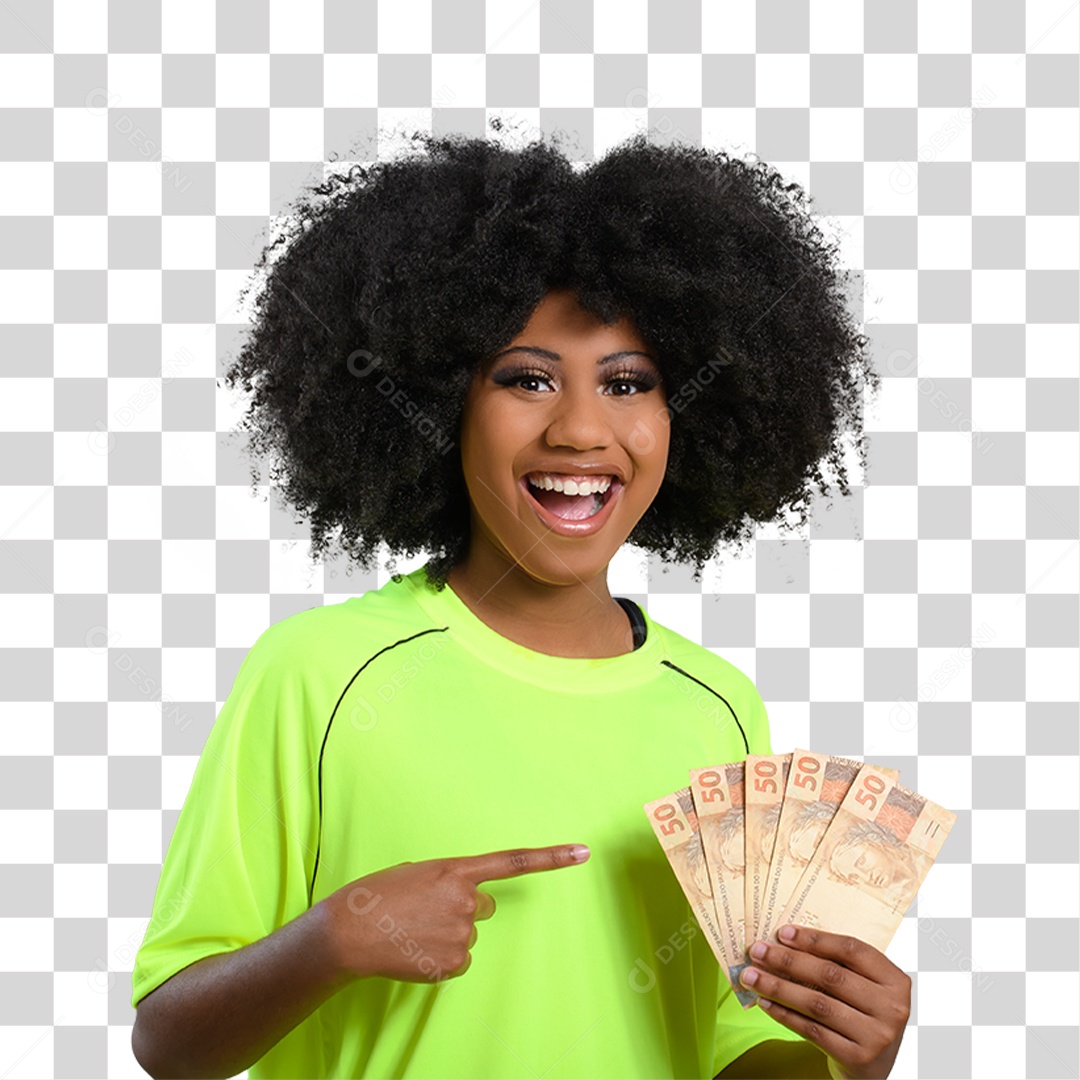 Mulher Morena Segurando Dinheiro PNG Transparente