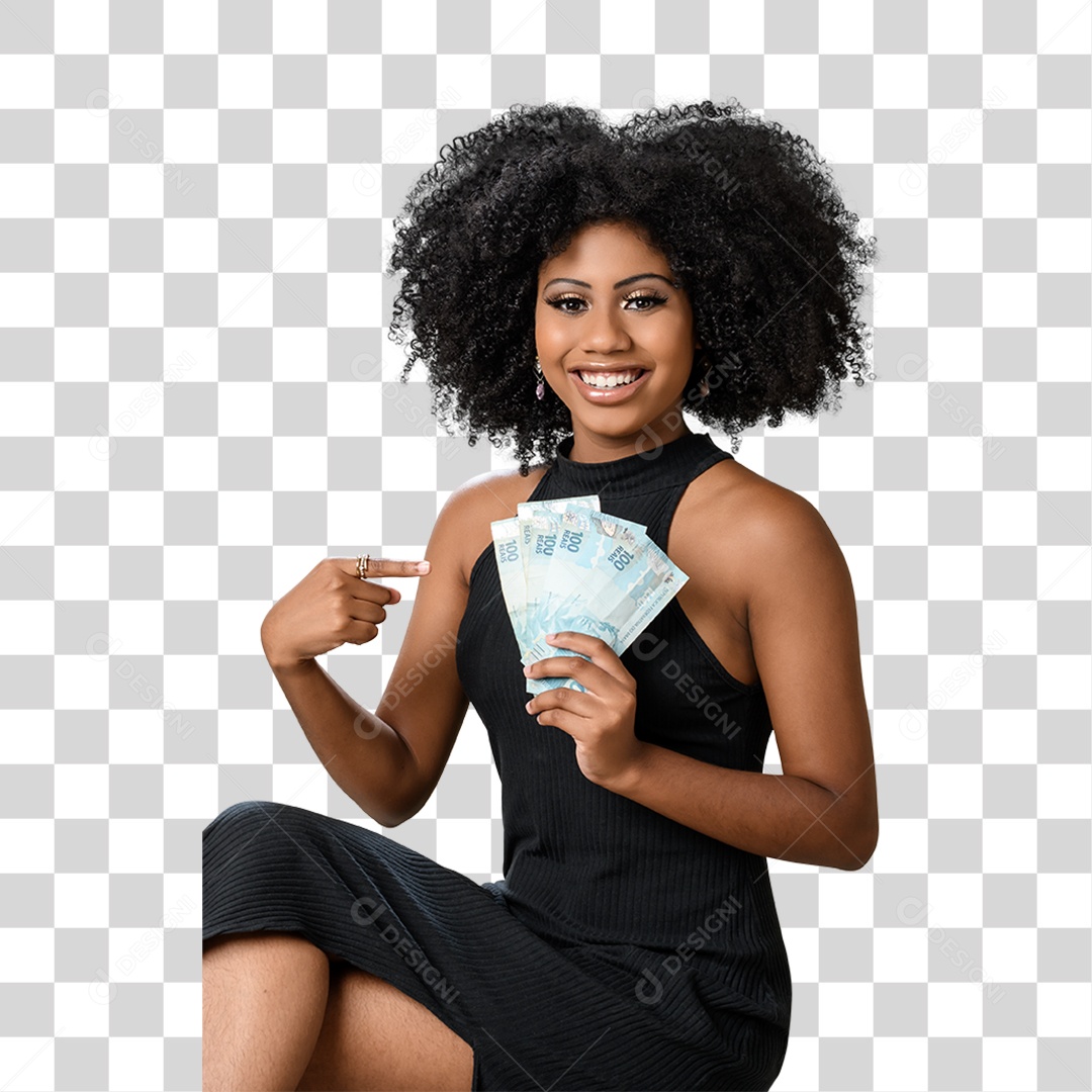 Mulher Morena Segurando Dinheiro PNG Transparente