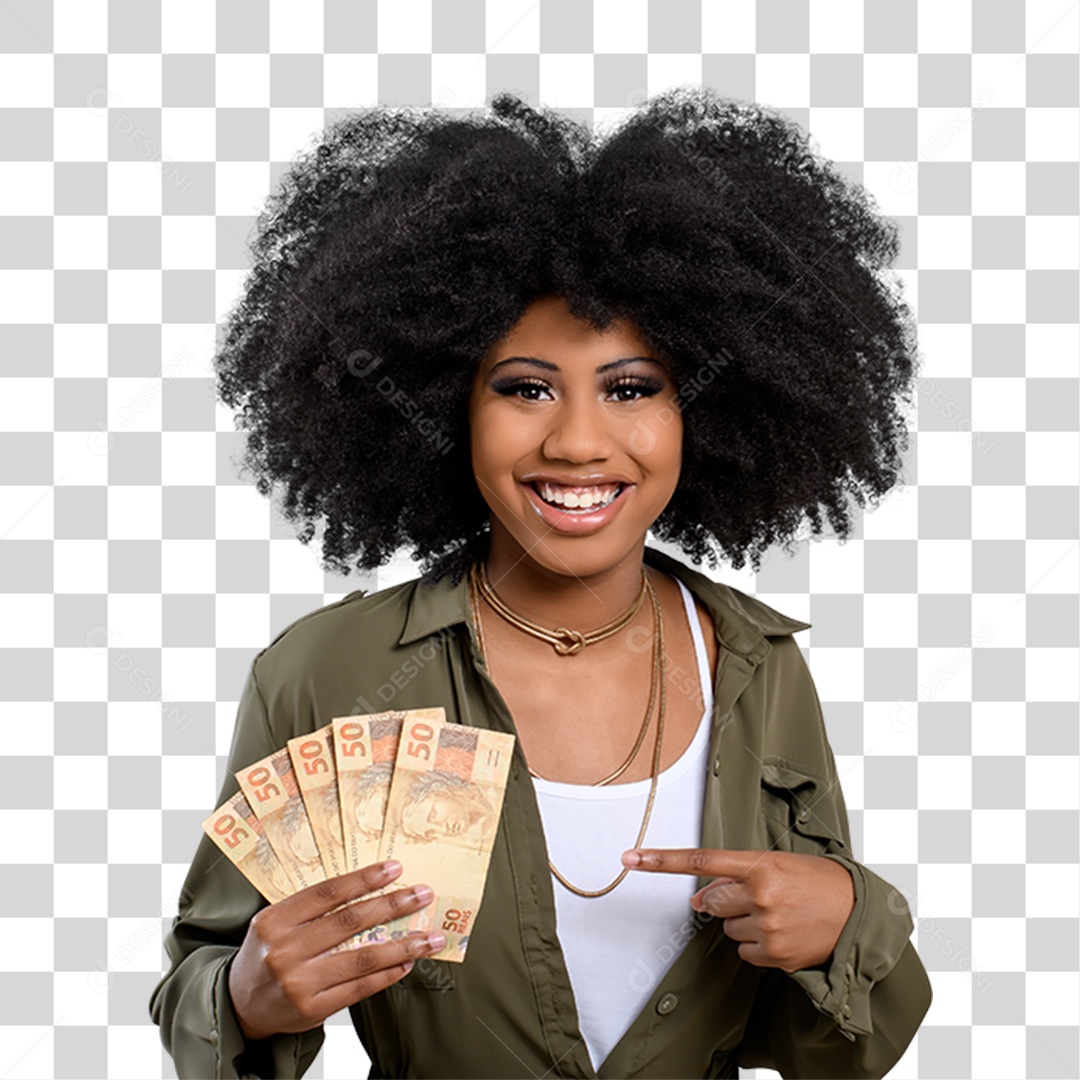 Mulher Morena Segurando Dinheiro PNG Transparente