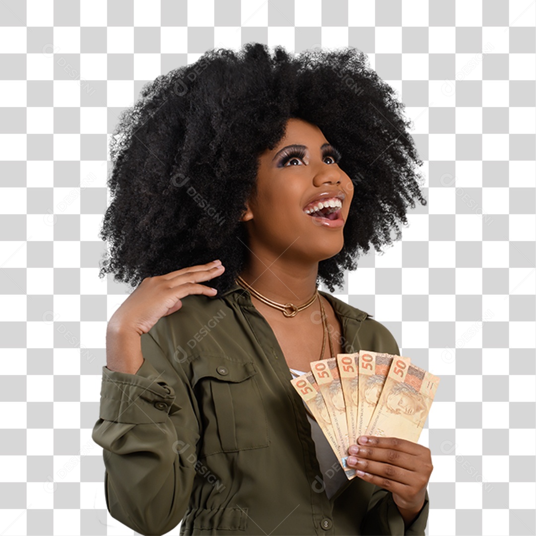 Mulher Morena Segurando Dinheiro PNG Transparente