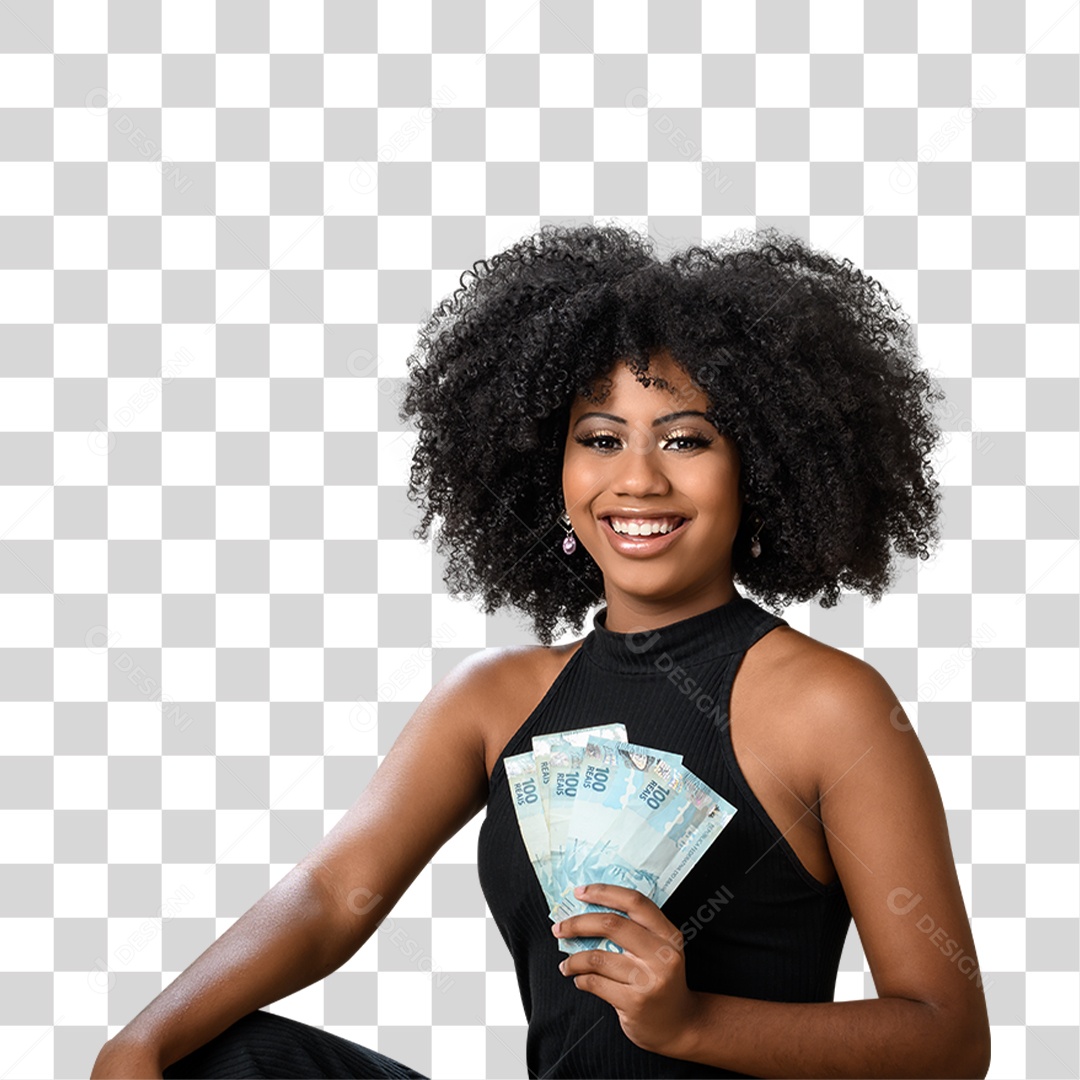 Mulher Morena Segurando Dinheiro PNG Transparente