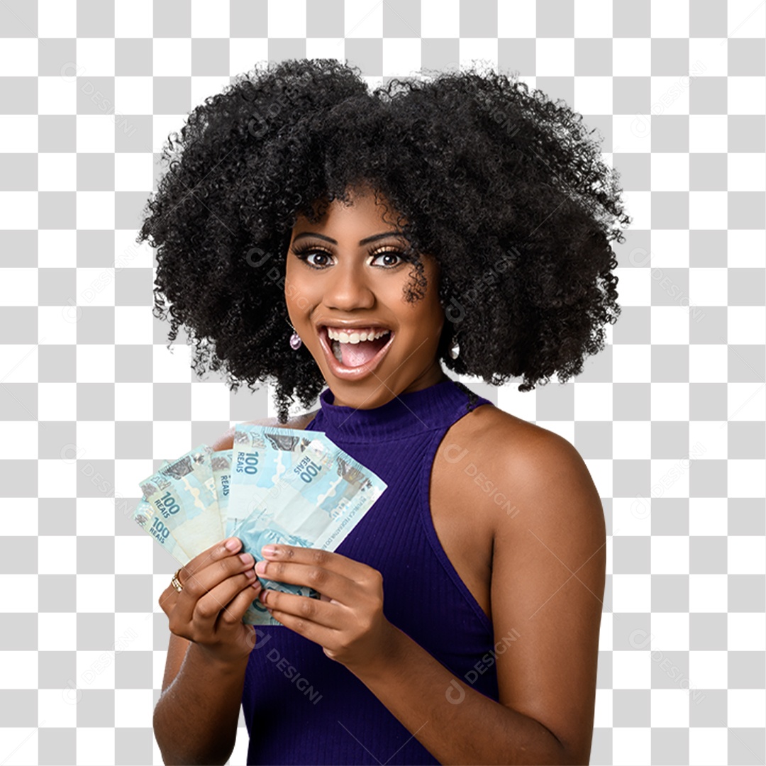 Mulher Morena Segurando Dinheiro PNG Transparente