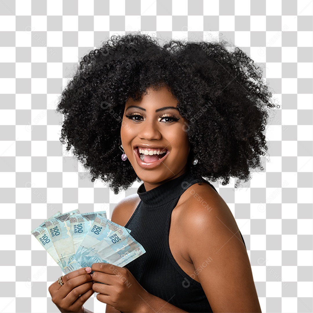 Mulher Morena Segurando Dinheiro PNG Transparente
