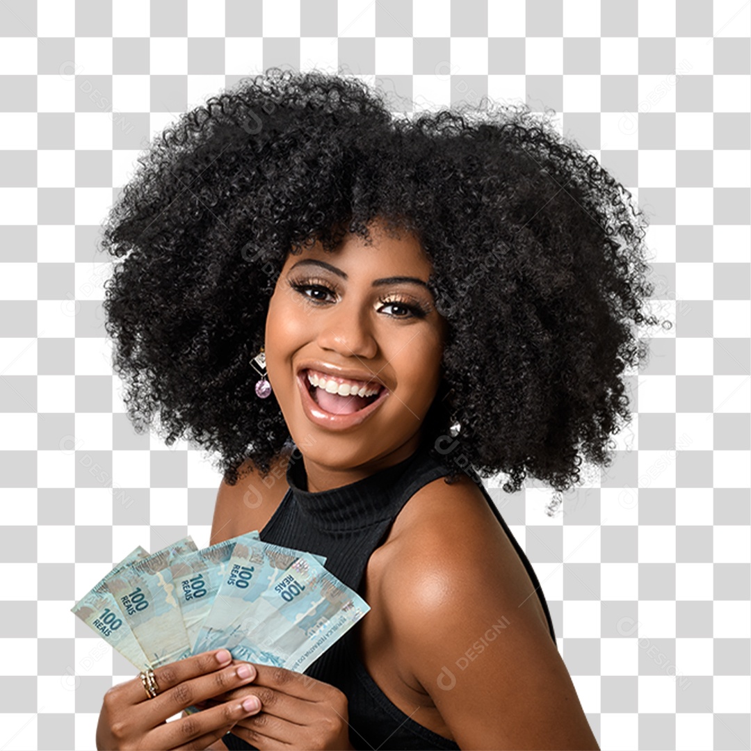 Mulher Morena Segurando Dinheiro PNG Transparente