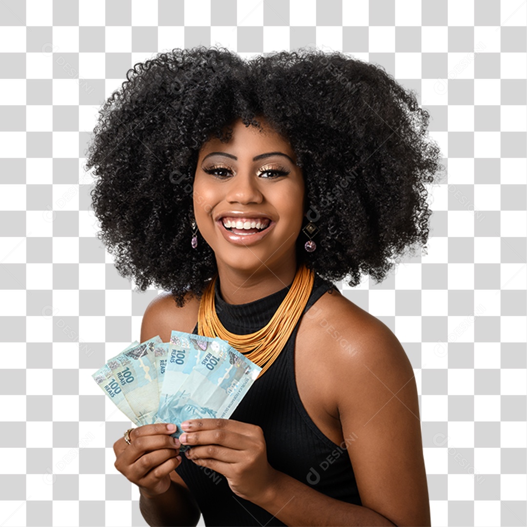 Mulher Morena Segurando Dinheiro PNG Transparente