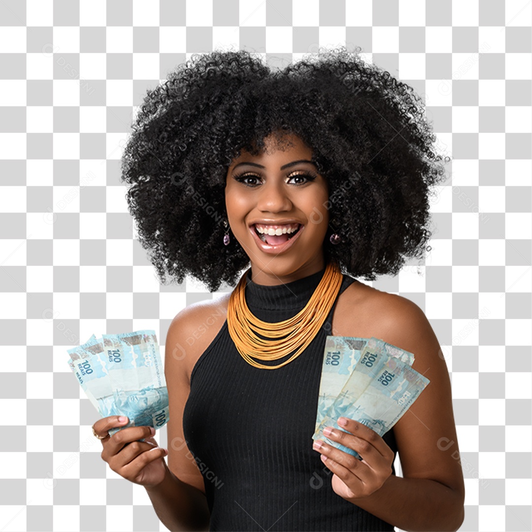 Mulher Morena Segurando Dinheiro PNG Transparente