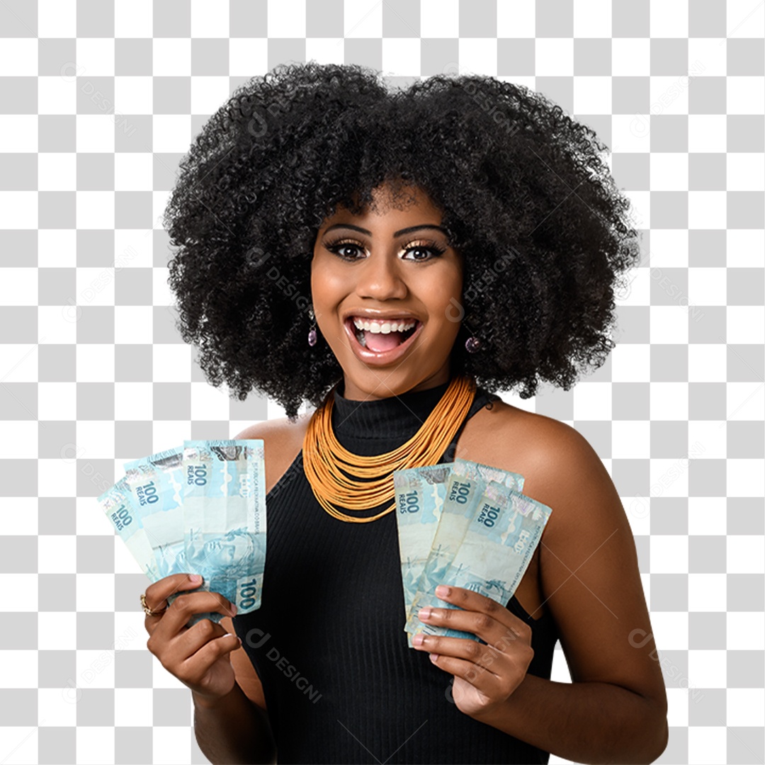 Mulher Morena Segurando Dinheiro PNG Transparente