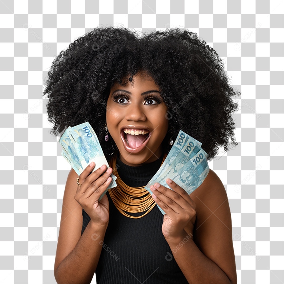 Mulher Morena Segurando Dinheiro PNG Transparente