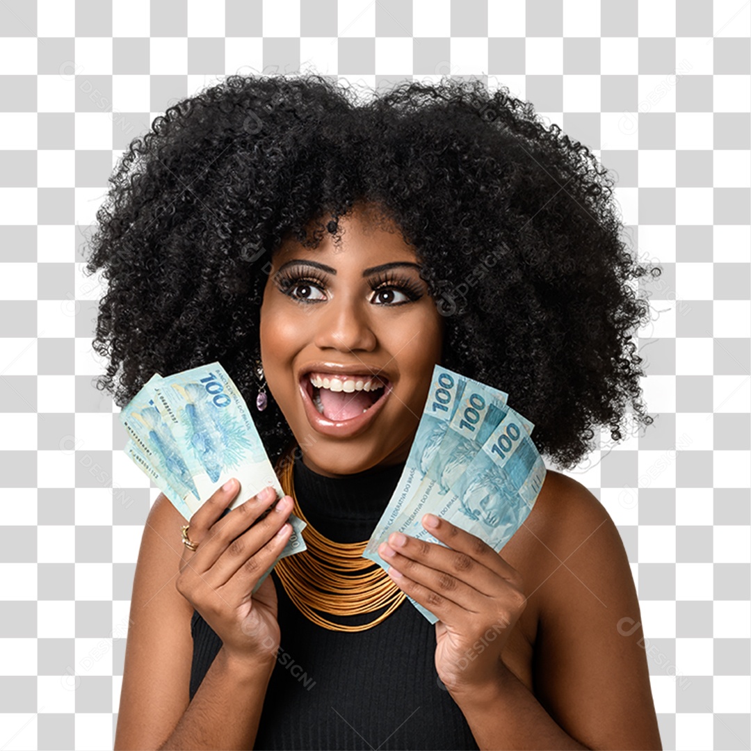 Mulher Morena Segurando Dinheiro PNG Transparente