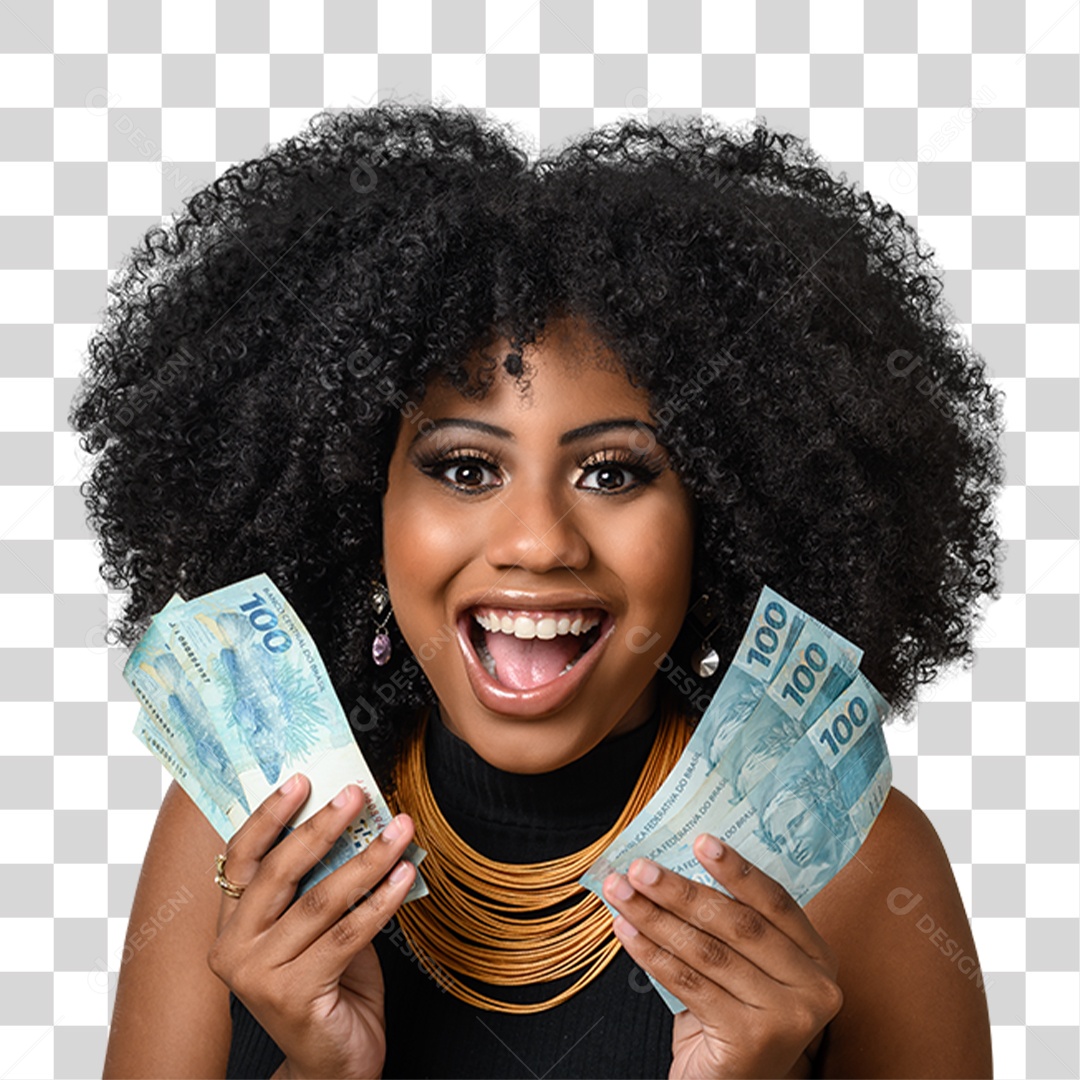 Mulher Morena Segurando Dinheiro PNG Transparente