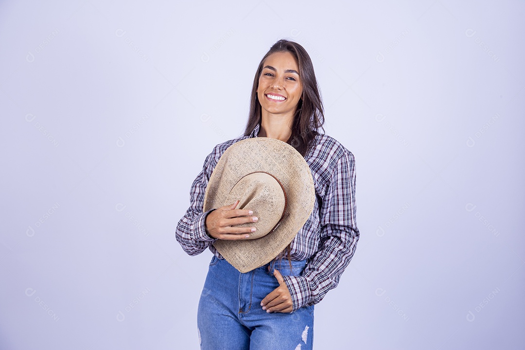 Linda mulher fazendeira sobre fundo isolado