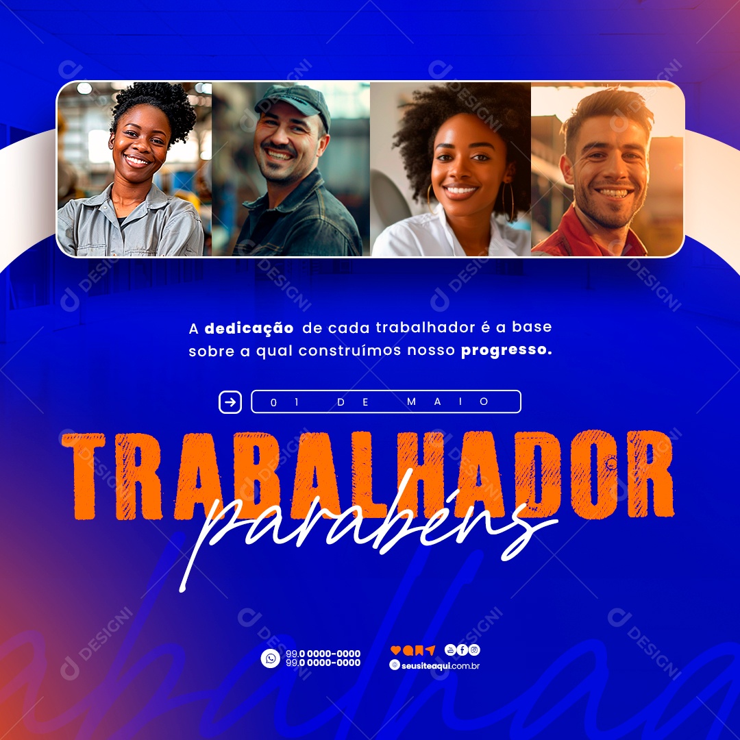 Dia do Trabalhador  01 de Maio Parabéns Social Media PSD Editável