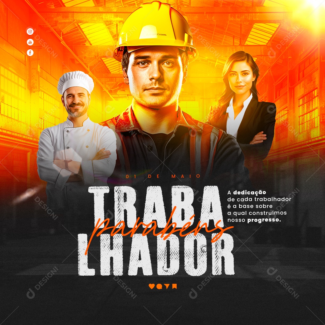 Dia do Trabalhador  01 de Maio a Dedicação é a Base Social Media PSD Editável