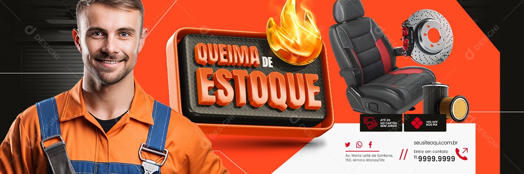 ´Banner Oficina Mecânica Queima de Estoque Capa para Banco de Carro Social Media PSD Editável